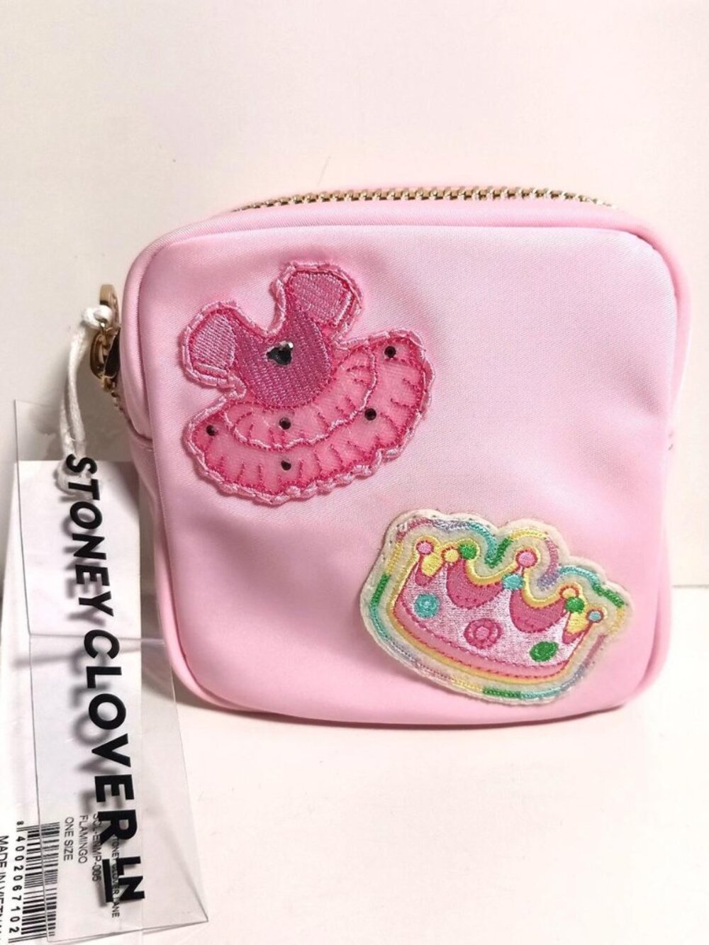 Stoney Clover Lane Flamingo Pink Square Pouch Ballerina Tutu Crown Patches NWT